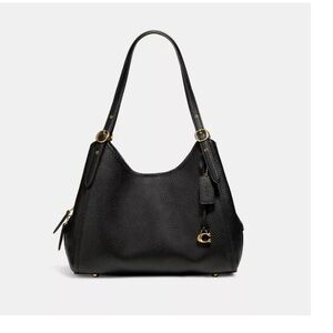 Coach Black Lori Leather Shoulder Bag with Gold Accents